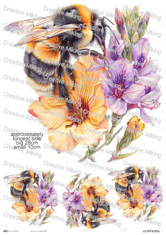 Bumblebee Among Freesia Flowers Decoupage Paper | RP4295e