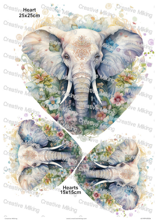 Elephant Among Flowers Watercolor Spalsh Decoupage Paper | RP4352b