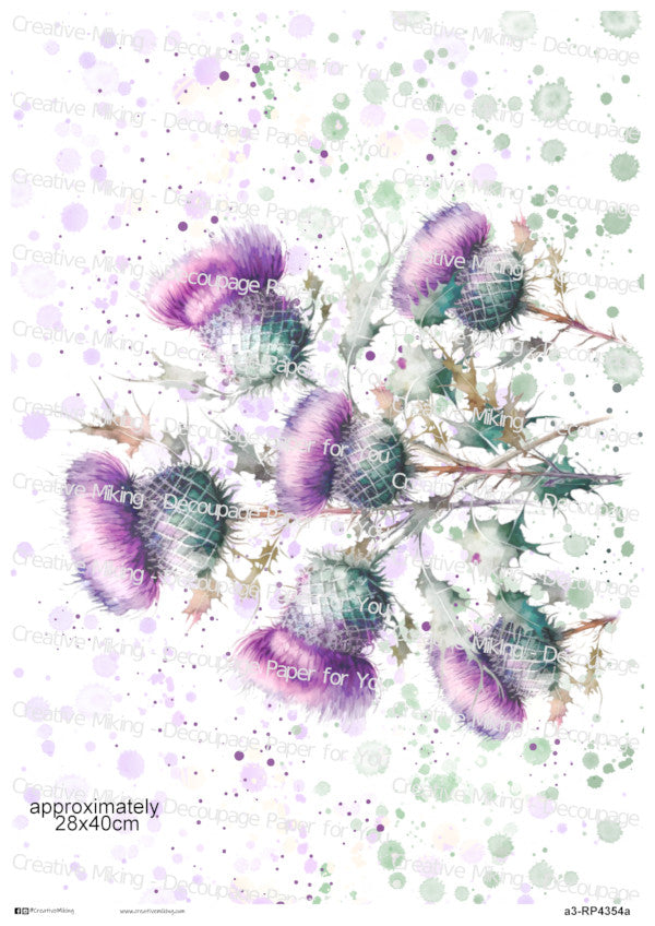 Thistle Watercolor Splash Decoupage Paper | RP4354a