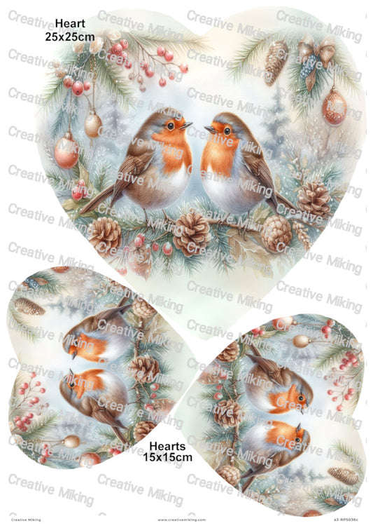 Robin Birds Among Pine Cones And Winter Greenery Christmas Decoupage Paper | RP5036c