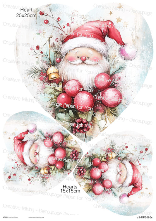 Santa With Christmas Ornaments Decoupage Paper | RP5060c