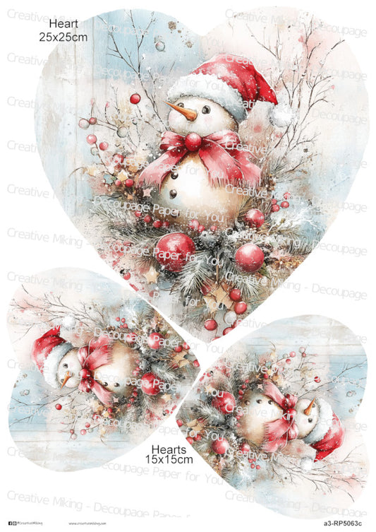 Snowman With Red Bow Christmas Decoupage Paper | RP5063c