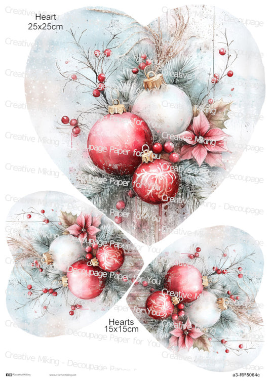 Christmas Ornaments With Red Berries Decoupage Paper | RP5064c