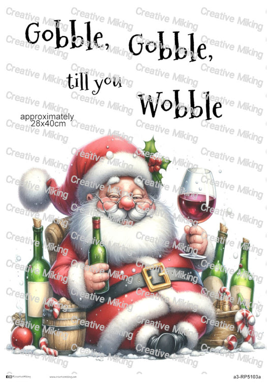 Santa Drinking Wine Funny Christmas Decoupage Rice Paper | RP5103a