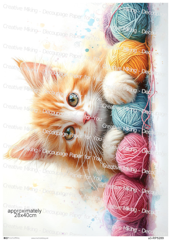 Ginger Tabby Cat Playing With Yarn Decoupage Paper | RP5289