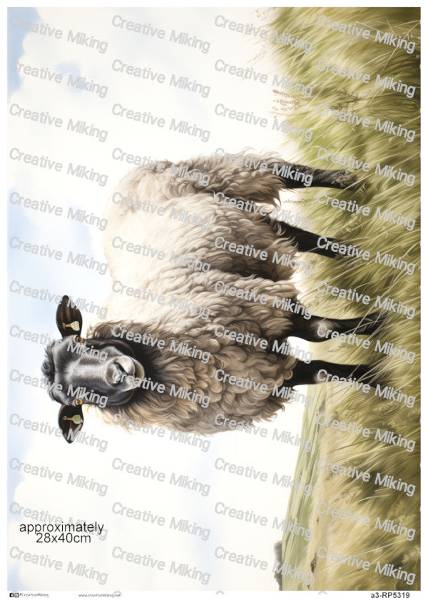 Lanark Sheep In Countryside Landscape Decoupage Paper | RP5319