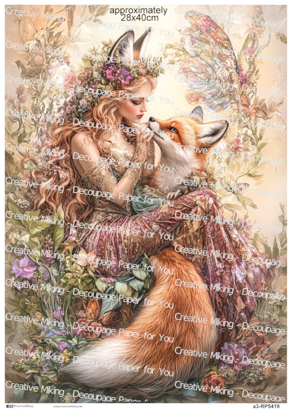 Fox Fairy In Woodland Embrace Decoupage Paper | RP5419