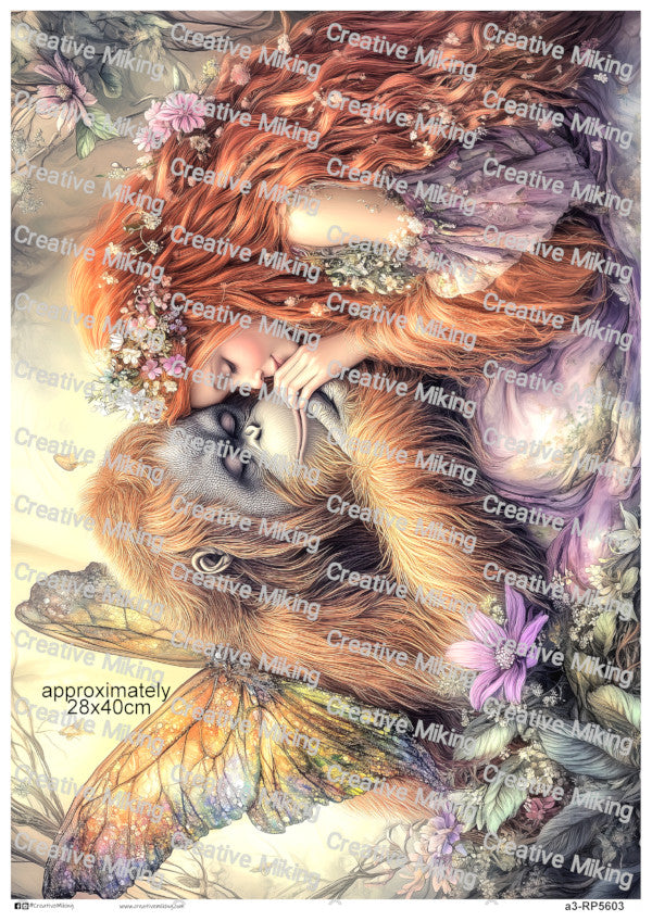 Orangutan With Fairy Woman Among Forest Flowers Decoupage Paper | RP5603