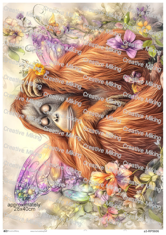 Orangutan Fairy in Enchanted Floral Garden Decoupage Paper | RP5606