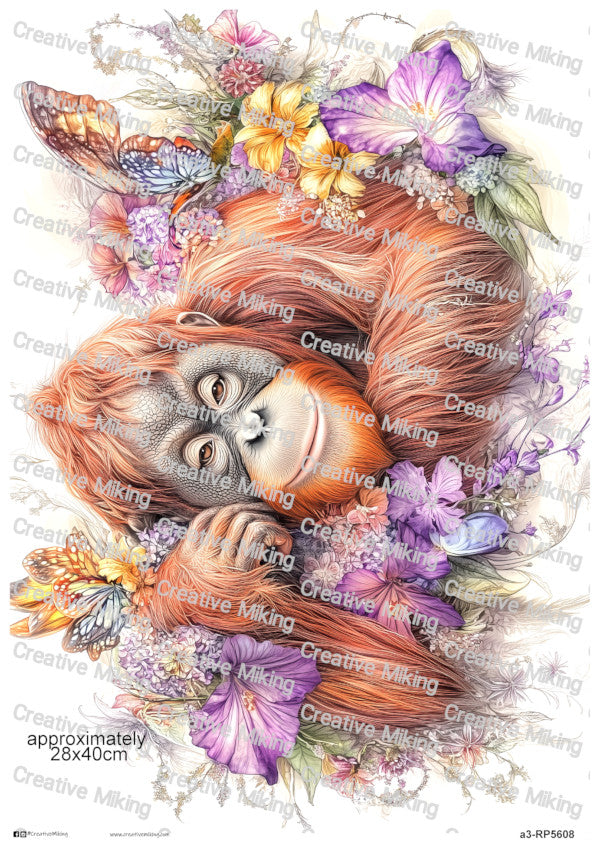 Orangutan Among Flowers Decoupage Paper | RP5608