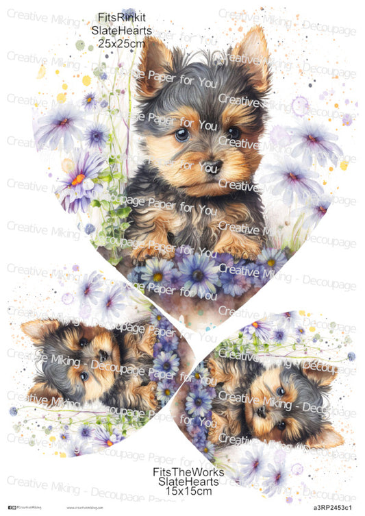 Yorkshire Terrier Dog Among Floral Splashes Decoupage Paper | RP2453c1