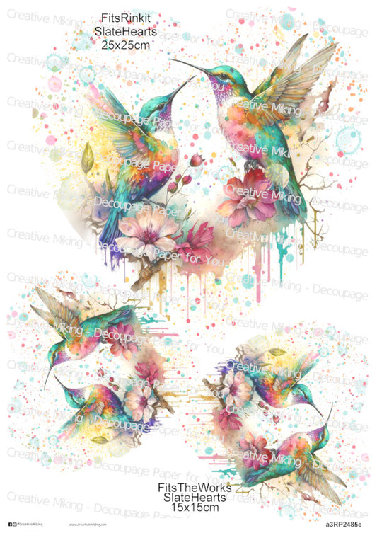 Hummingbird Among Flowers Splashes Decoupage Paper | RP2485e
