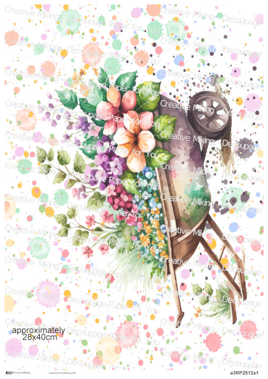 Wheelbarrow Floral Splashes Decoupage Paper | RP2512a1