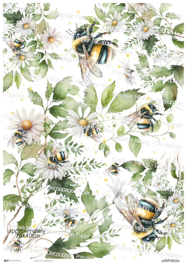 Bees Floral Pattern Decoupage Paper | RP2622a