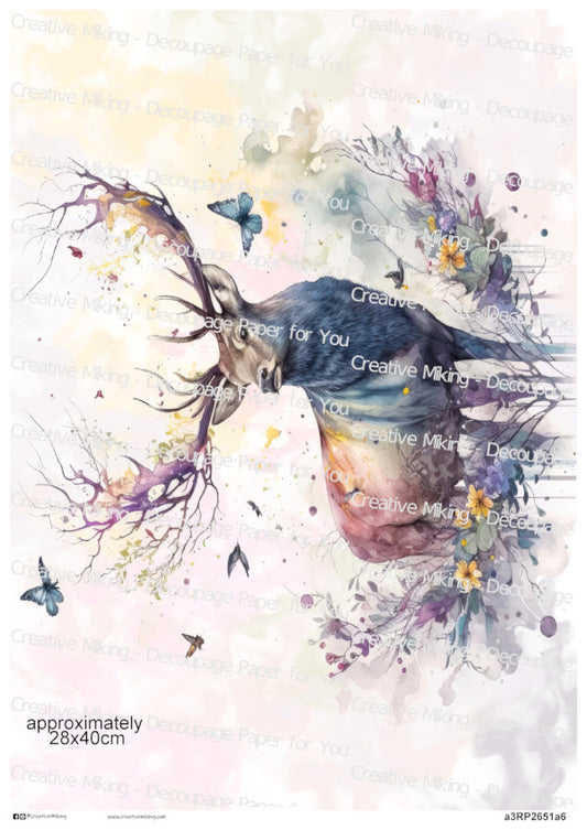 Stag Deer Watercolor Splashes Decoupage Paper | RP2651a6