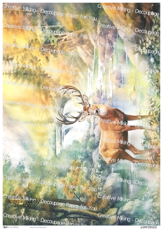 Stag in Woodland Lake Landscape Decoupage Paper | RP2852g