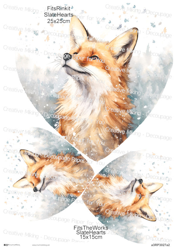 Red Fox Among Falling Snow Christmas Decoupage Paper | RP3027a2