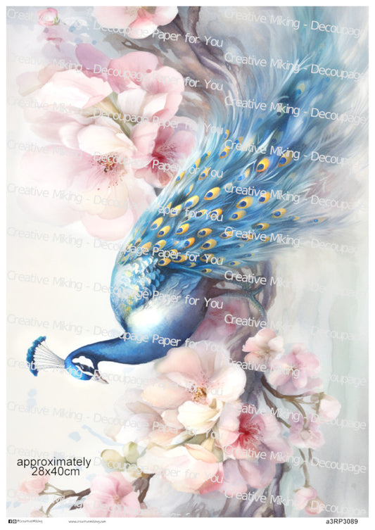 Peacock Bird Among Cherry Blossoms Decoupage Paper | RP3089