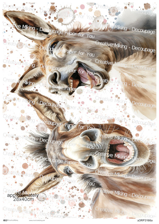 Donkey Watercolor Splatters Decoupage Paper | RP3166a
