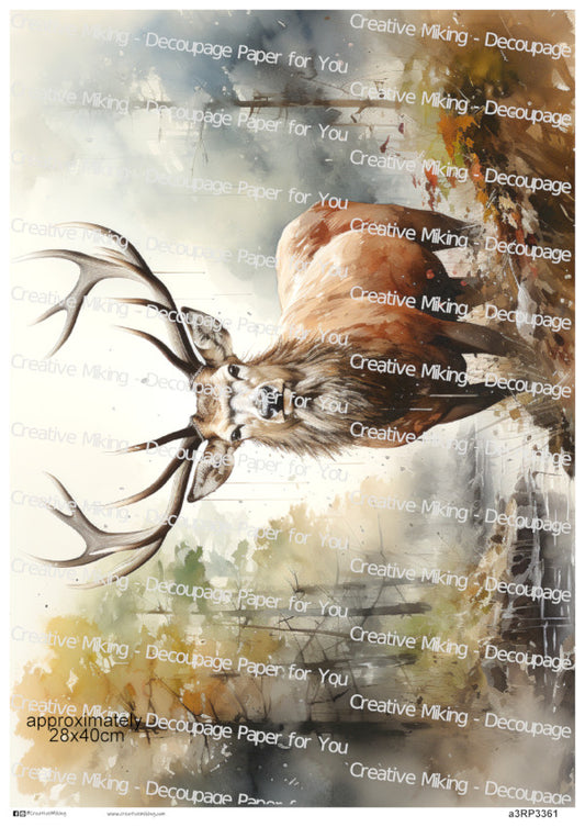Stag Deer in Forest Decoupage Paper | RP3361