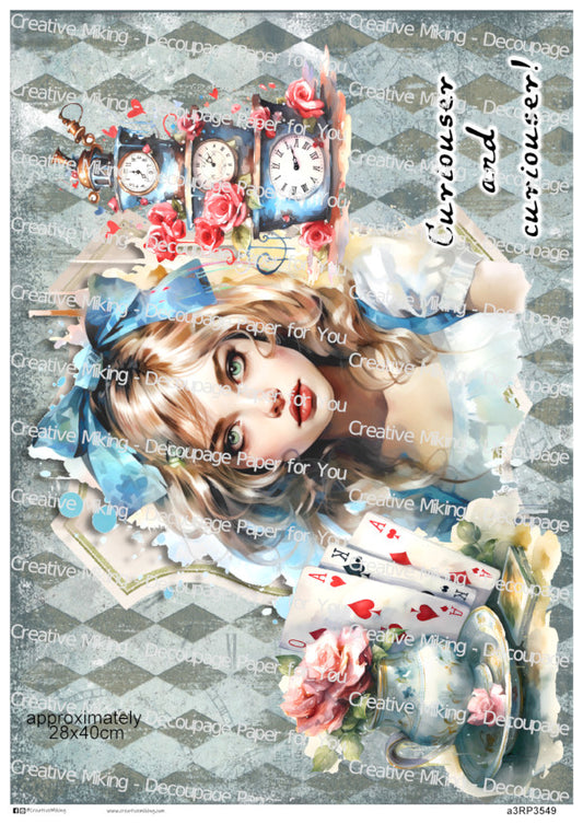 Wonderland Girl Quote Decoupage Paper – “Curioser and Curioser!” | RP3549