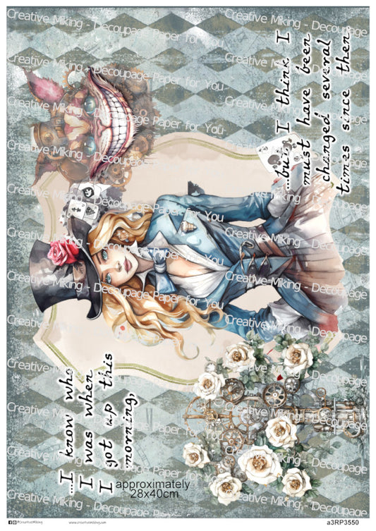 Wonderland Girl Quote Decoupage Paper – “I Know Who I Was When I got Up This Morning…” | RP3550