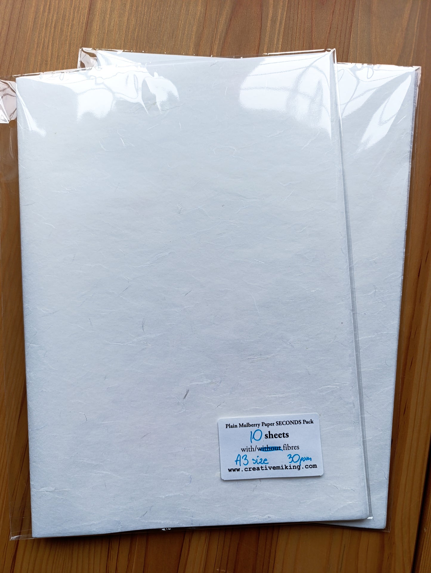 SECONDS Plain Mulberry Paper WITH Fibres, A3 size, 30gsm - 10 sheets