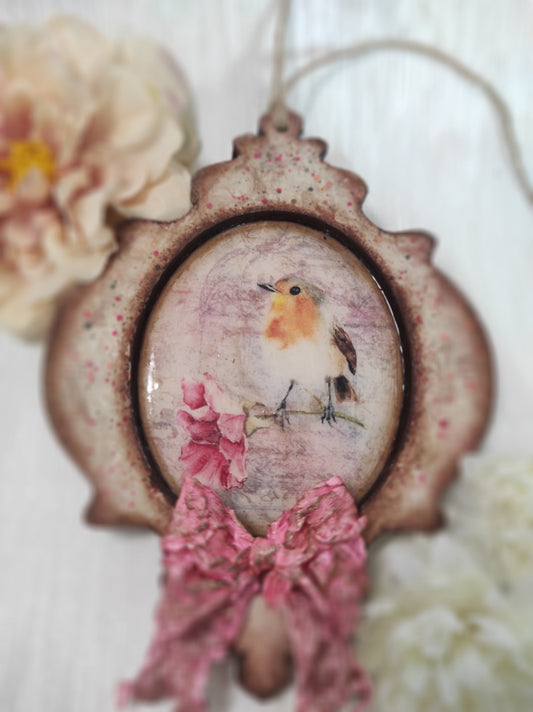 Robin Bird With Pink Rose Vintage Decoupage Paper | RP1777b