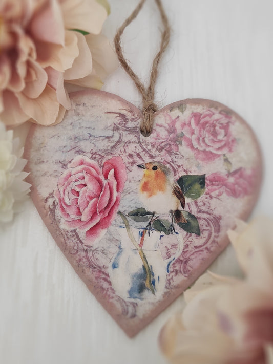 Robin Birds Among Pink Roses Vintage Decoupage Paper | RP1772