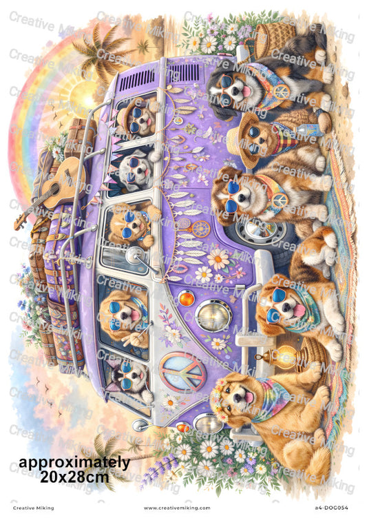Dogs Camper Van Decoupage Rice Paper | DOG054
