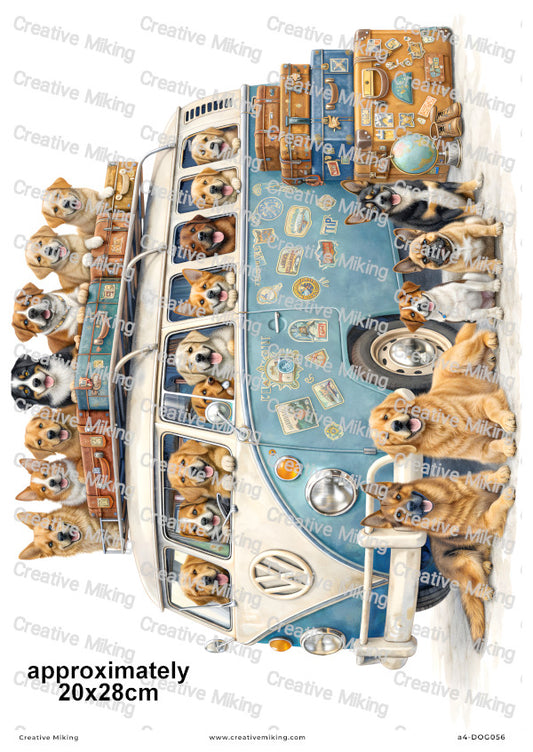 Dogs Camper Van Decoupage Rice Paper | DOG056