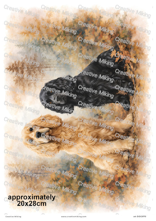 Two Cocker Spaniel Dogs Decoupage Rice Paper | DOG070