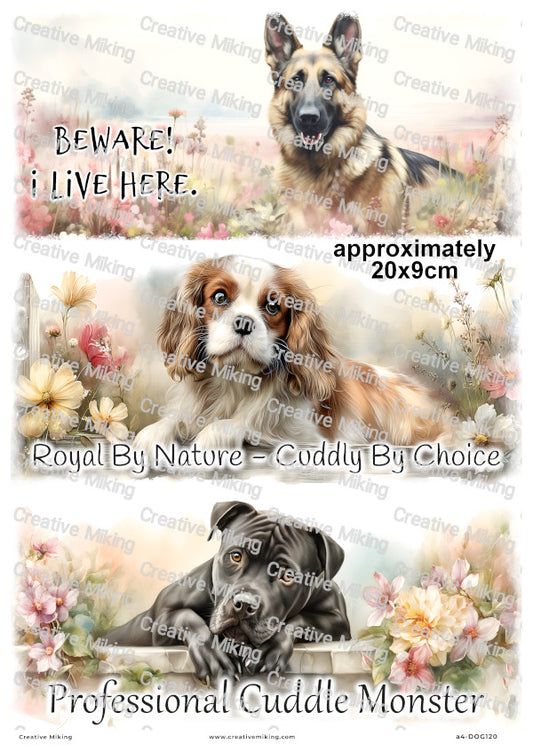 Dogs In Flowers Funny Decoupage Rice Paper | DOG120