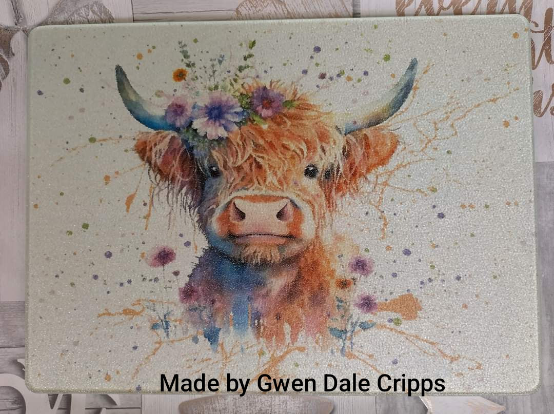 Highland Cow With Purple Floral Crown Watercolor Splash Decoupage Rice Paper | RP2601b5