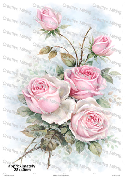 Pink Roses Watercolor Decoupage Rice Paper | RP1040a