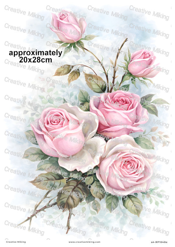 Pink Roses Watercolor Decoupage Paper | RP1040a