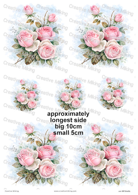 Pink Roses Watercolor Decoupage Rice Paper | RP1040b