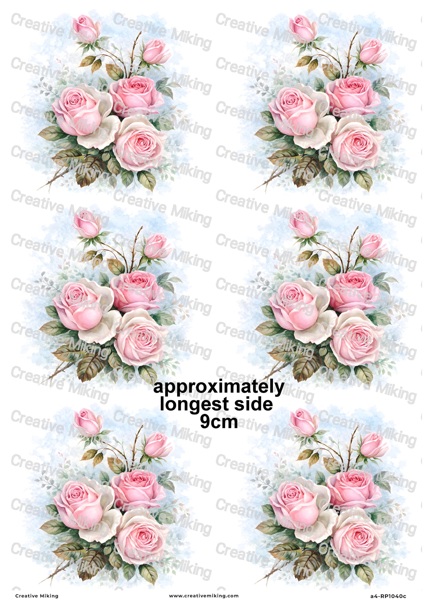 Pink Roses Watercolor Decoupage Rice Paper | RP1040c