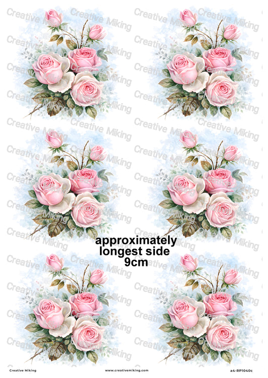 Pink Roses Watercolor Decoupage Rice Paper | RP1040c