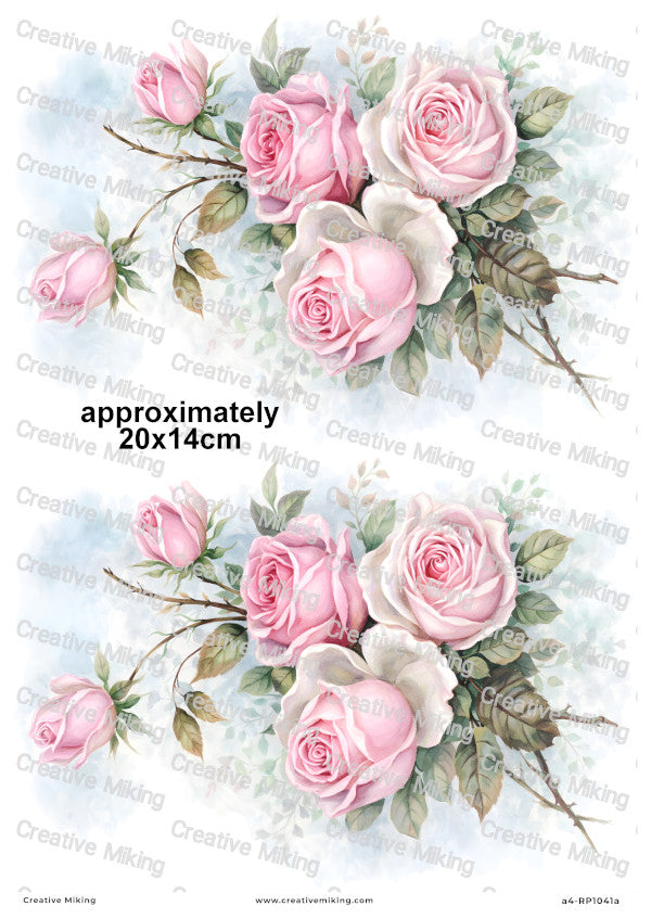 Pink Roses Watercolor Decoupage Rice Paper | RP1041a