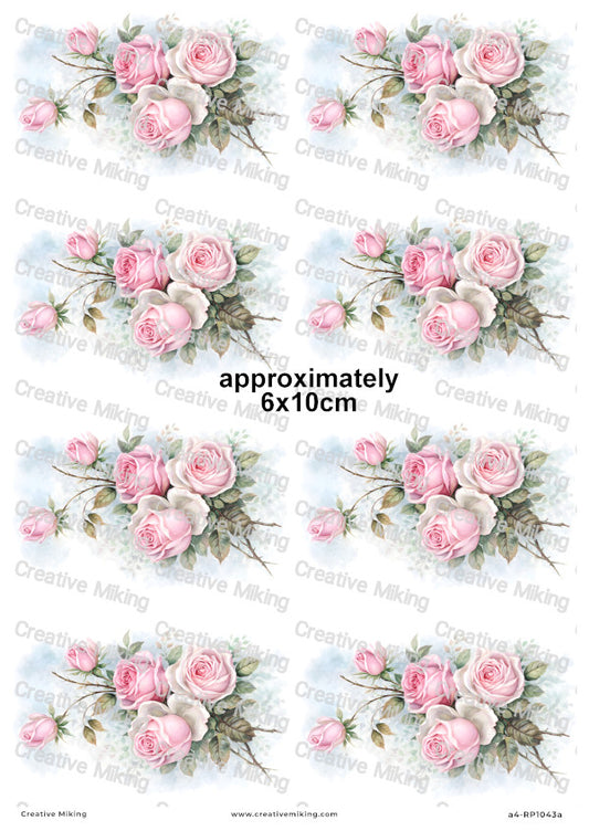 Pink Roses Watercolor Decoupage Paper | RP1043a