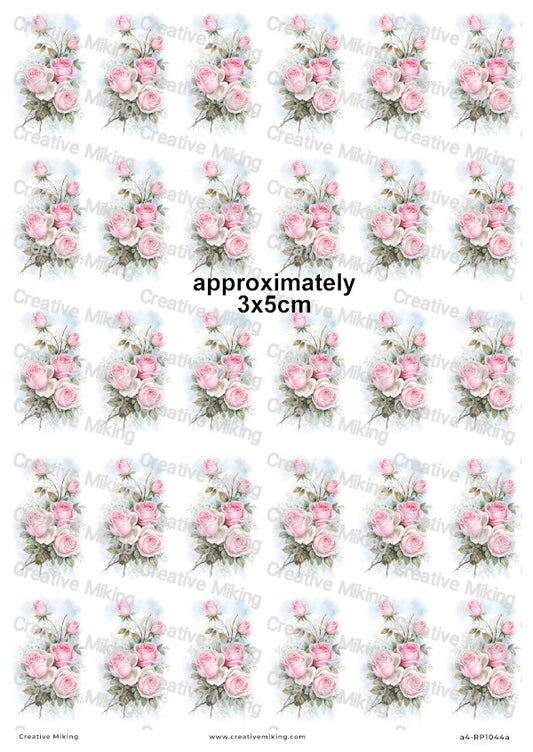 Pink Roses Watercolor Decoupage Paper | RP1044a