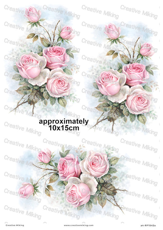 Pink Roses Watercolor Decoupage Paper | RP1045a