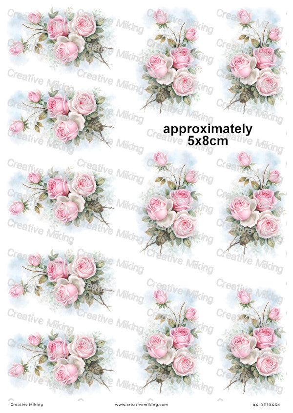Pink Roses Watercolor Decoupage Paper | RP1046a