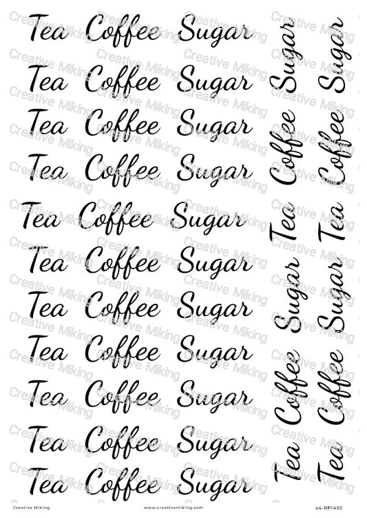 Kitchen Labels Decoupage Rice Paper - Tea, Coffee, Sugar | RP1430