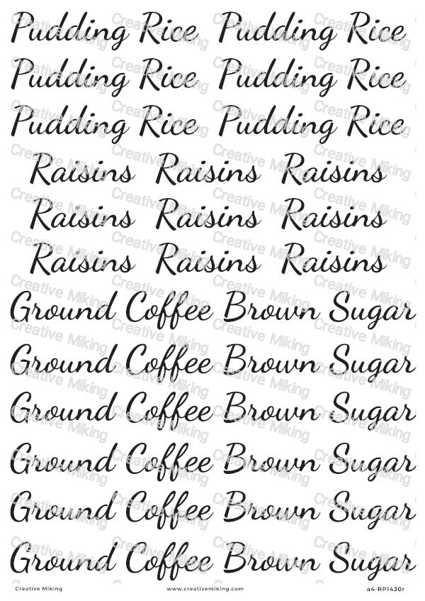 Kitchen Labels Decoupage Rice Paper - Pudding Rice, Raisins, Brown Sugar, Ground Coffee | RP1430r