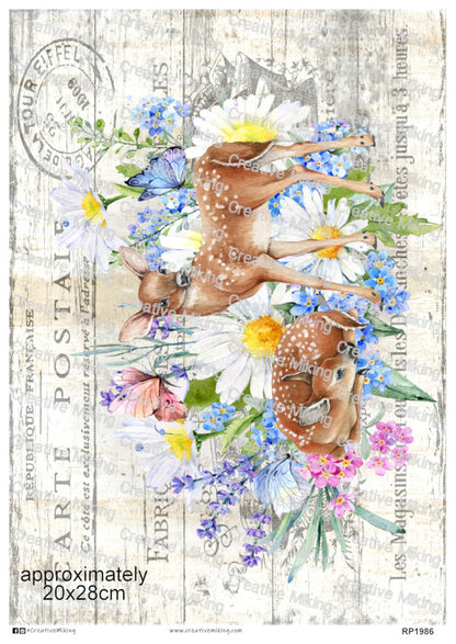 Deer Among Flowers Decoupage Paper | RP1986