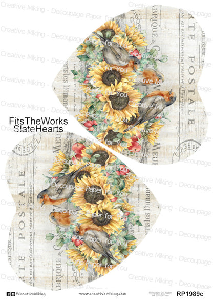 Robin Birds Among Sunflowers Decoupage Paper | RP1989c