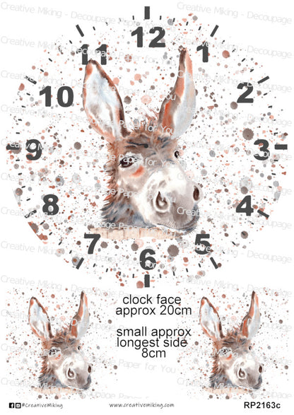 Donkey Watercolor Splashes Clock Face Decoupage Paper | RP2163c