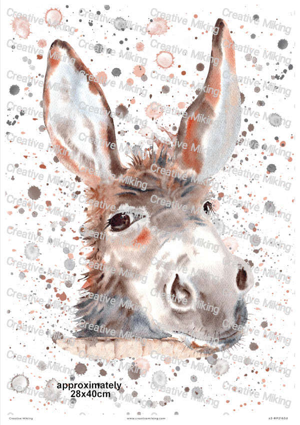 Donkey Watercolor Splashes Decoupage Rice Paper | RP2163d